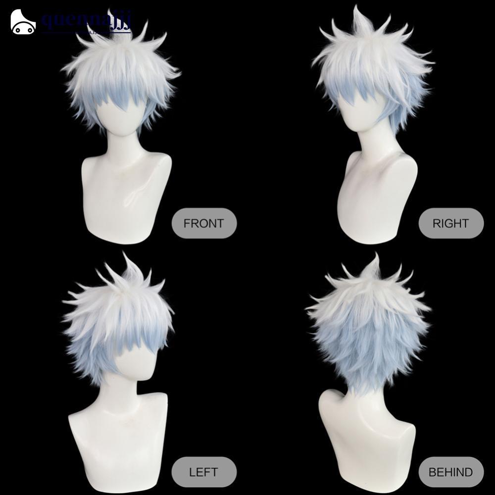 วิกผมสังเคราะห์สำหรับคอสเพลย์ Halloween และ Anime แบบ Gradient สีขาวสีฟ้า ทนความร้อนได้ดี J6W4