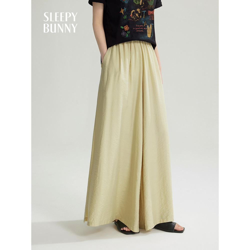 SLEEFY BUNNY ผู้หญิงเอวยางยืดขากว้างแยกกางเกงฤดูร้อนหลวม Fit Casual Relaxed กางเกงเอวสูง Comfy น้ําห
