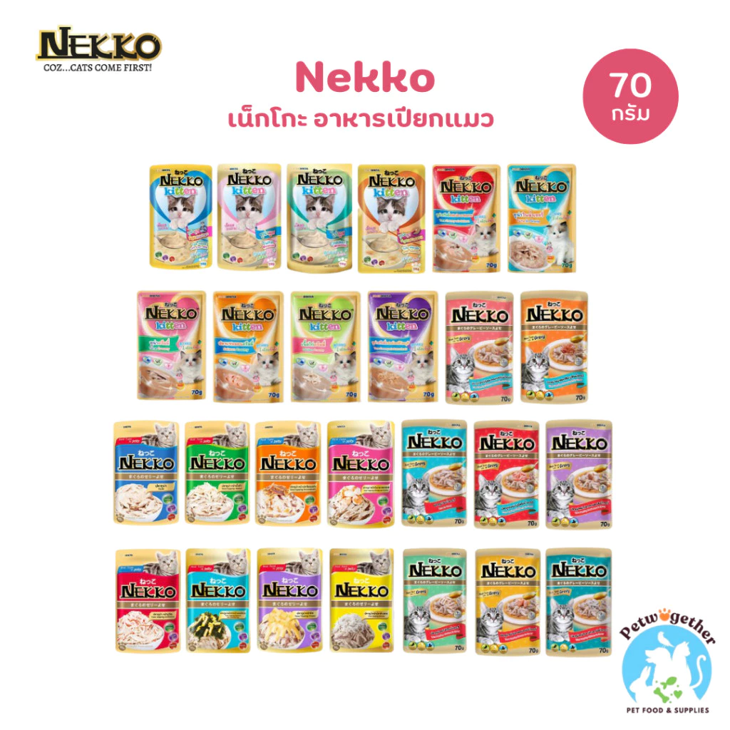 Nekko เน็กโกะ อาหารเปียกแมว แมวโต และลูกแมว บำรุงขนและผิวหนัง 70g