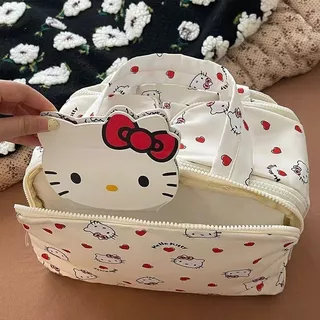 Hello Kitty กระเป๋าเครื่องสําอางกระเป๋าเก็บพาร์ทิชันกระเป๋าเครื่องสําอางแบบพกพาความจุขนาดใหญ่