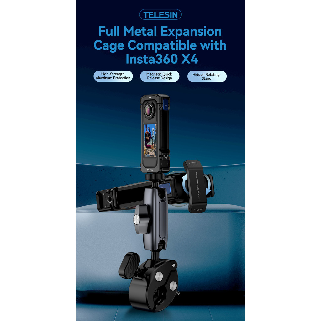 TELESIN อลูมิเนียมอัลลอยด์กรอบสําหรับ Insta 360 X4 แนวตั้งยิงน้ําหนักต่ําเกราะป้องกันสําหรับ Insta 360 X4 Action กล้อง - รูปที่ 5