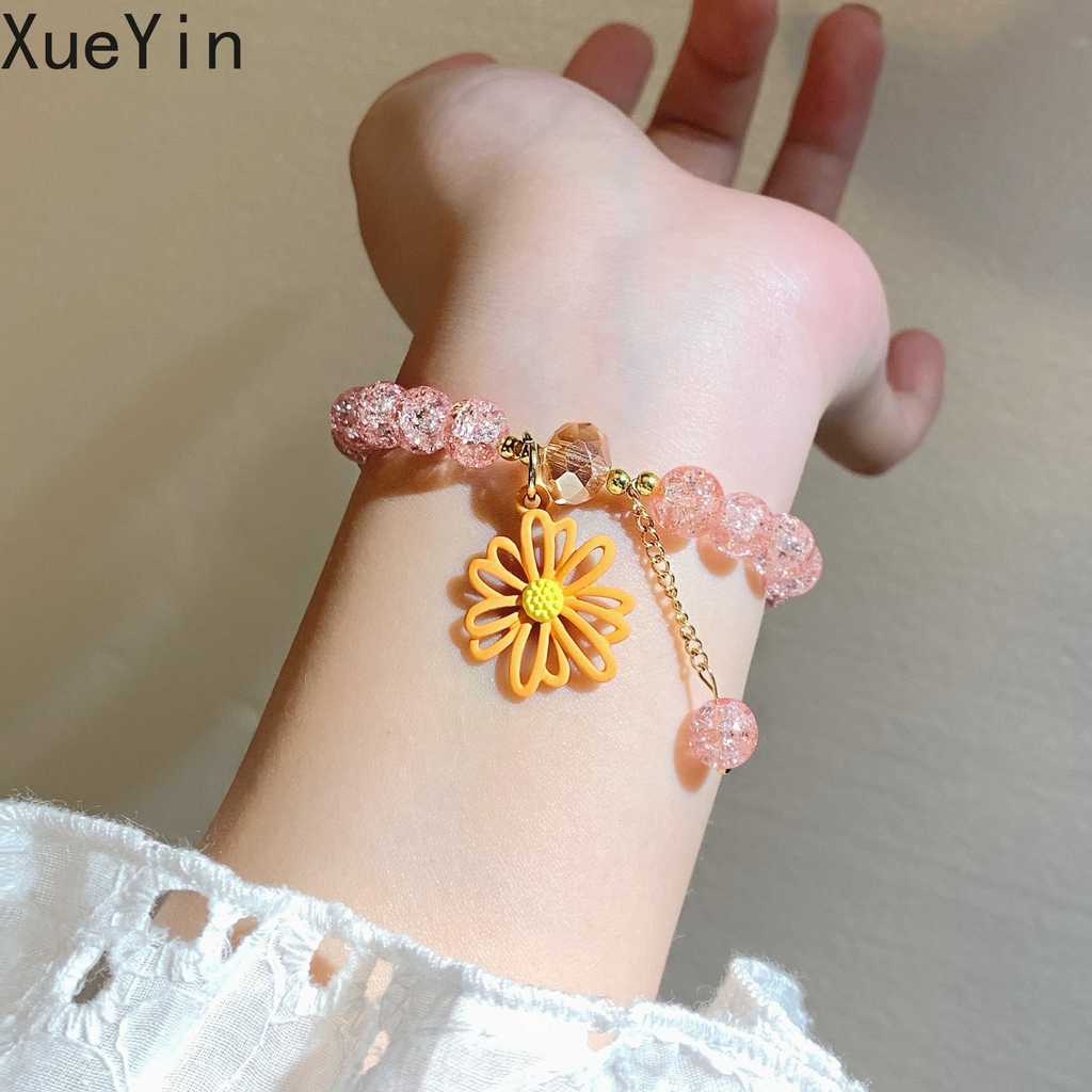 ซู่หยิน สร้อยข้อมือคริสตัลเดซี่ยืดได้ สไตล์สำหรับผู้หญิง