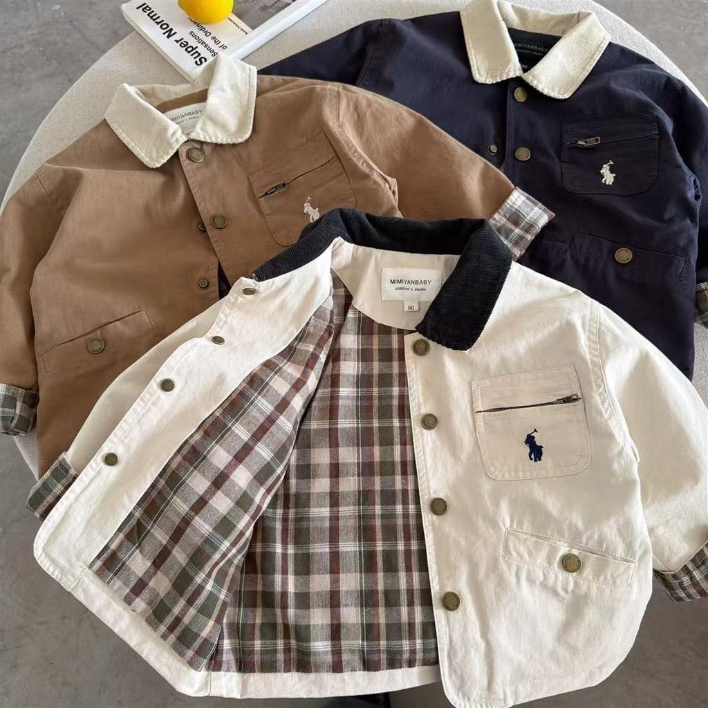 เสื้อแจ็คเก็ตแขนยาวสำหรับเด็กชาย สไตล์เกาหลีใหม่ เหมาะสมใส่ในฤดูใบไม้ผลิและใบไม้ร่วง ออกแบบมาเพื่อง่ายต่อการแมทช์เสื้อผ้า