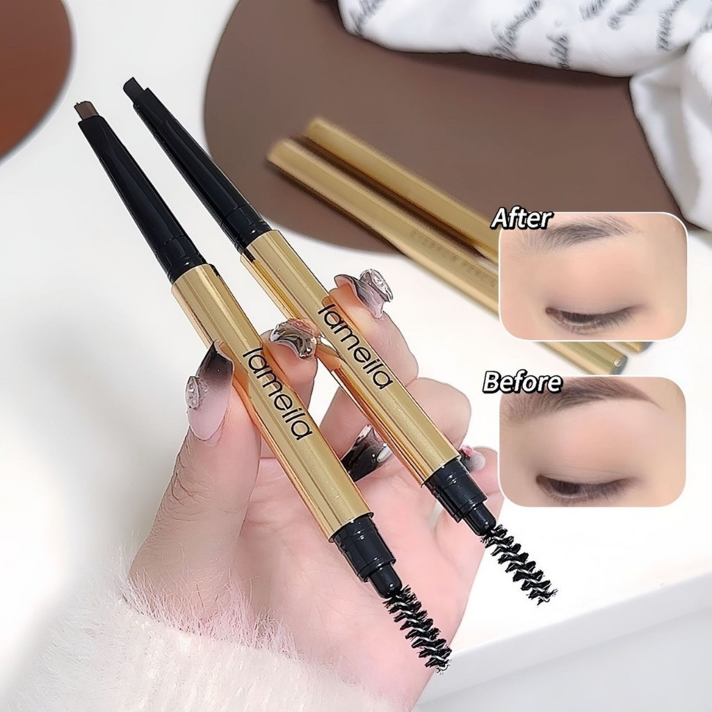 Lameila 915 ดินสอเขียนคิ้วแบบหมุน 2 in 1 พร้อมแปรงปัดคิ้วในตัว เขียนคิ้วง่าย เส้นคมชัด กันน้ำ ติดทน ไม่เป็นก้อน Eyebrow