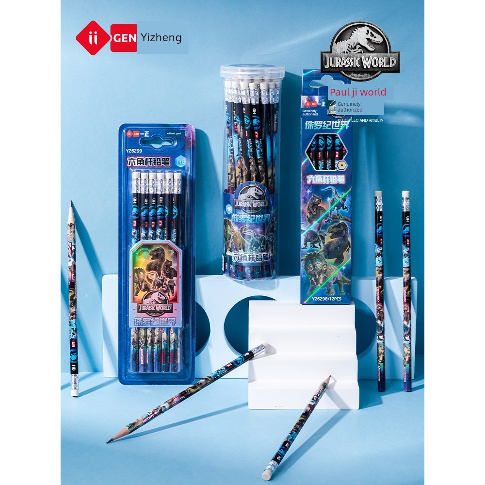 ของแจกเด็ก pencil case IiGEN เครื่องเขียนนักเรียนการ์ตูน1ชิ้น Jurassic World HB ดินสอหกเหลี่ยมพิเศษส