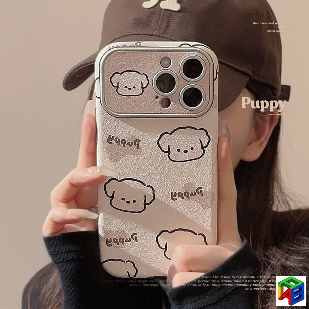 ลูกสุนัขครีมน่ารักสําหรับ iphone17Promax, Apple 15/16ProMax, iPhone14/15 iPhone17Pro เคสโทรศัพท์ 13promax หนังความรู้สึกระดับไฮเอนด์, 12Promax Electroplated กันกระแทกโพธิ์