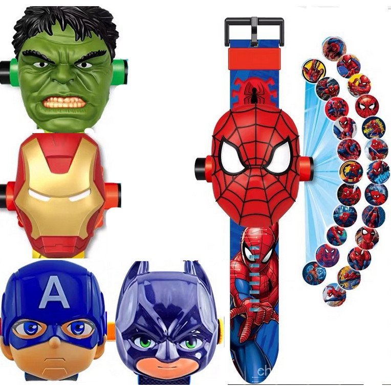 นาฬิกากีฬาดิจิตอลสำหรับเด็ก พร้อมฟังก์ชัน_projection_ ออกแบบตามตัวละครโปรด Spiderman, Iron Man, กัปตันอเมริกา และBatman