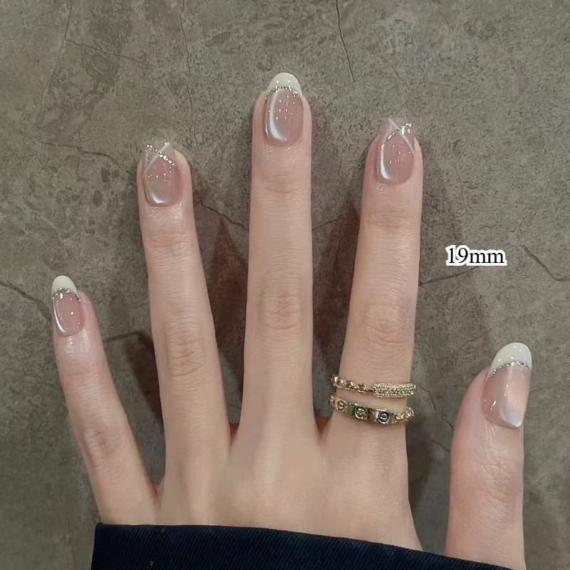 เล็บปลอมเทียมน้ําต้มฝรั่งเศส 100% ทําด้วยมือ ส่องไฟ ใช้ซ้ําได้ ถอดออกได้