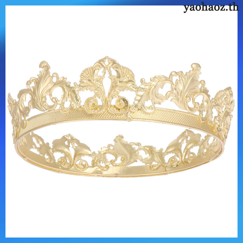 💍 Performance Crown Prop Cosplay ขนาด 19x5 ซม. โลหะสีทอง 1 ชิ้น วัสดุศีรษะหรูหรา