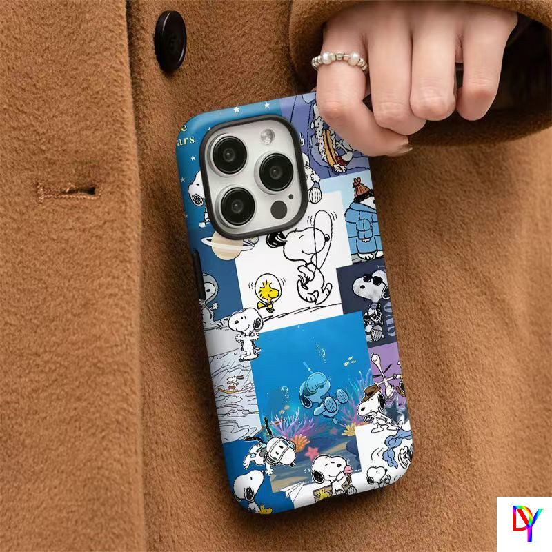Diving Snoopy 2-in-1 เคสป้องกันการตกสองชั้นสําหรับ iPhone 17 Pro Max/16/15 Pro Max/14/13 Pro Max/Xs Max/7/8 Plus - ฝาครอบกันกระแทก
