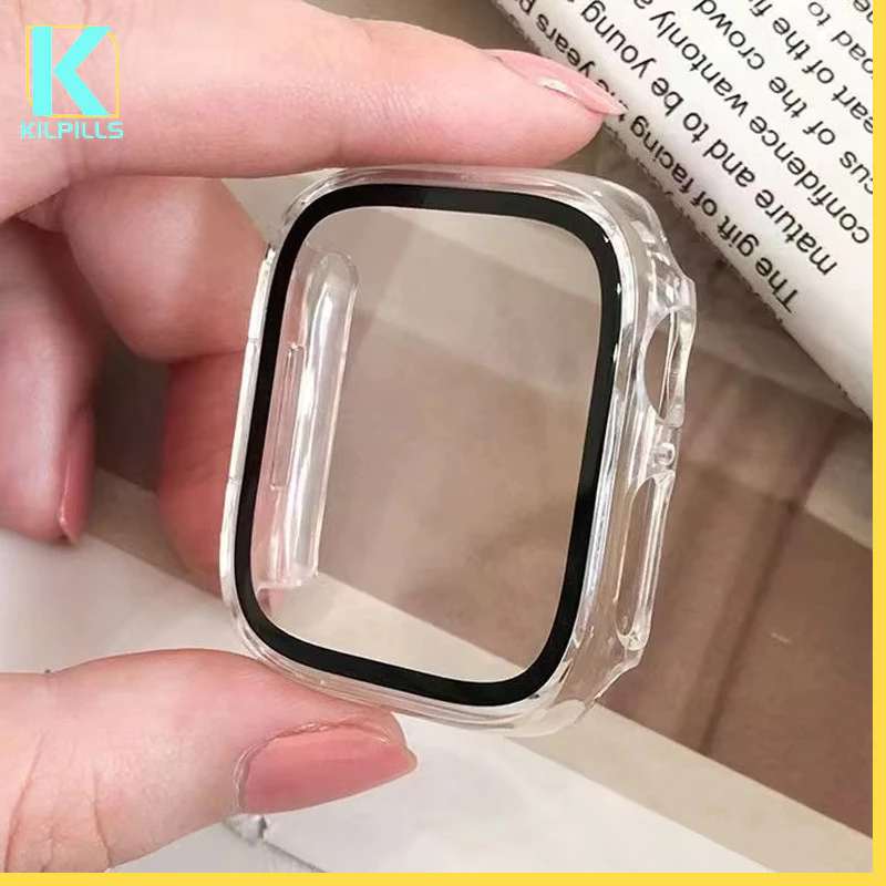 กระจกนิรภัย PC / TPU กรณีอุปกรณ์ปกป้องหน้าจอ for iWatch Apple Watch Ultra/SE 3 2 Series 11 10 9 8 7 6 5 49 45 46 42 44มม
