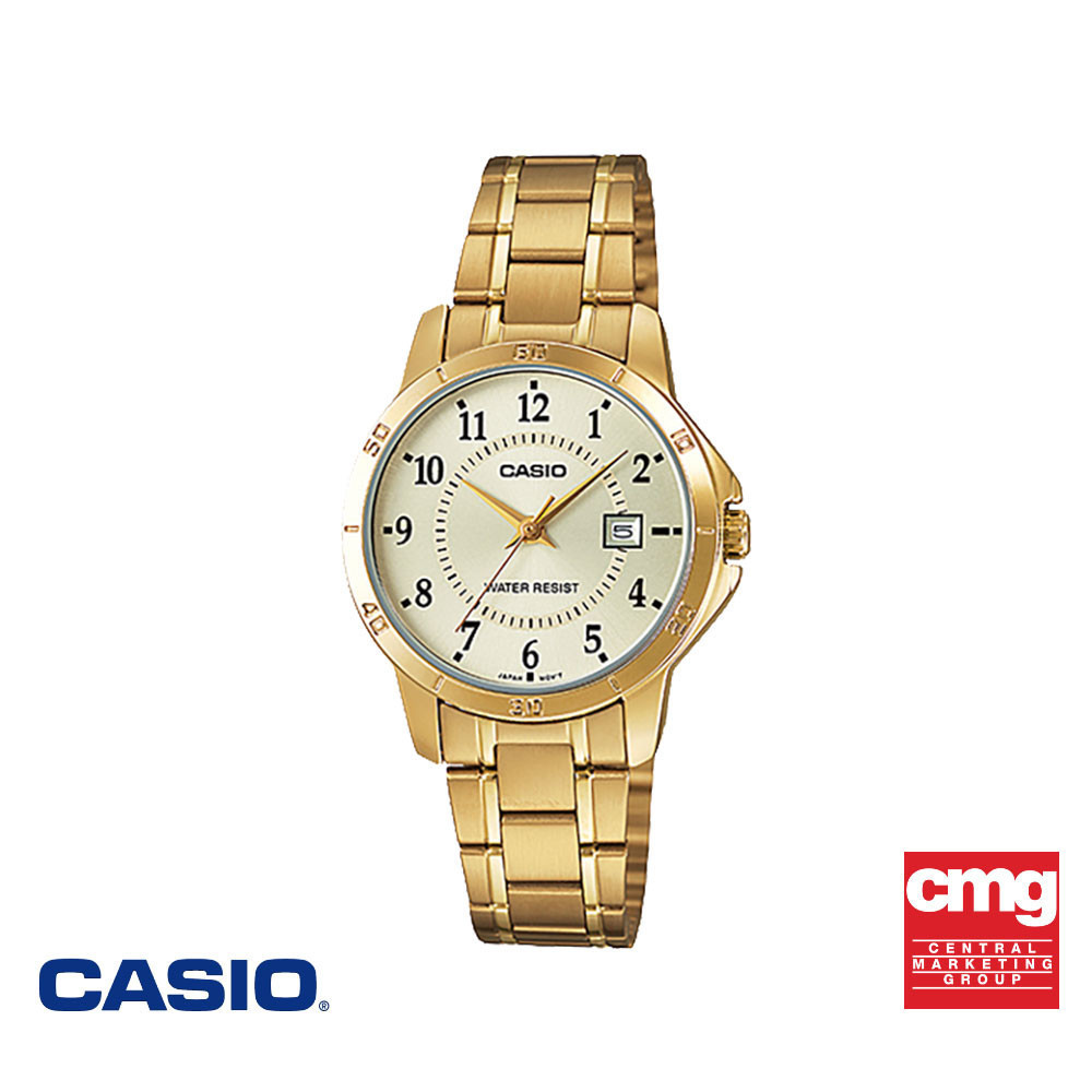 CASIO นาฬิกาข้อมือ CASIO รุ่น LTP-V004G-9BUDF วัสดุสเตนเลสสตีล สีทอง