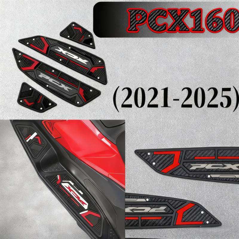 PCX160（2021-2025） แผ่นปูพื้นรถมอเตอร์ไซค์ แผ่นรองเท้ารถมอเตอร์ไซค์ ชั้นบนทำจากอะลูมิเนียมซีเอ็นซี ทน