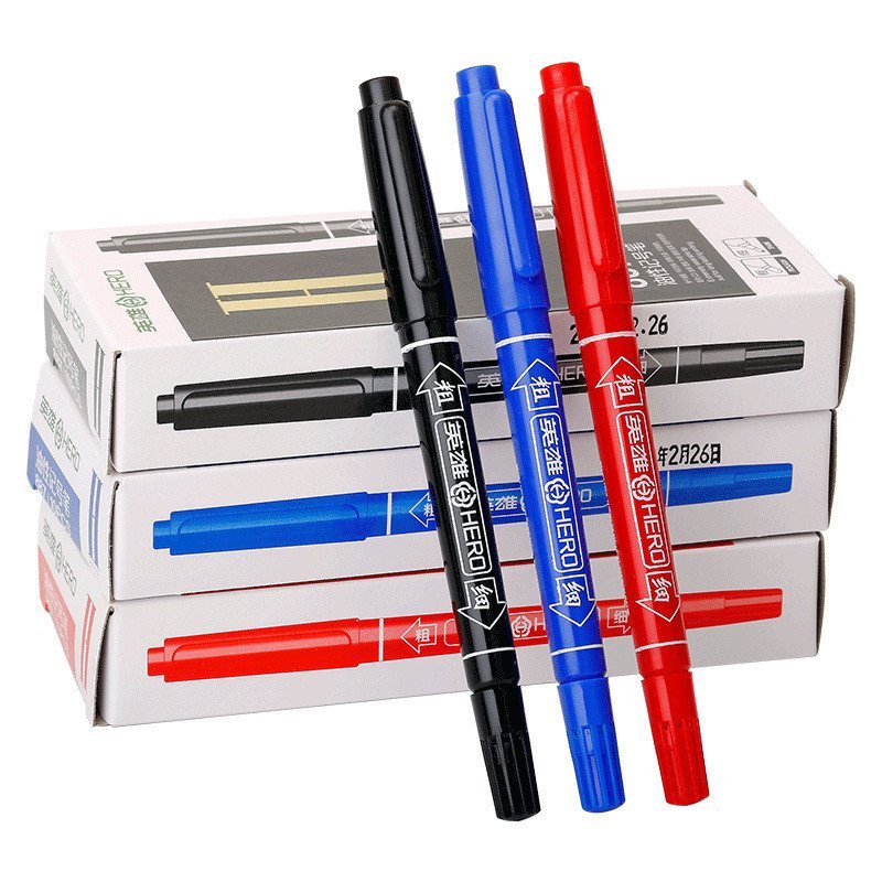 Hero Marker Pen Hook Line Pen 887 สีขนาดเล็ก Double-Headed Oily Marker ปากกา 12 สีชุดสี CD ปากกา