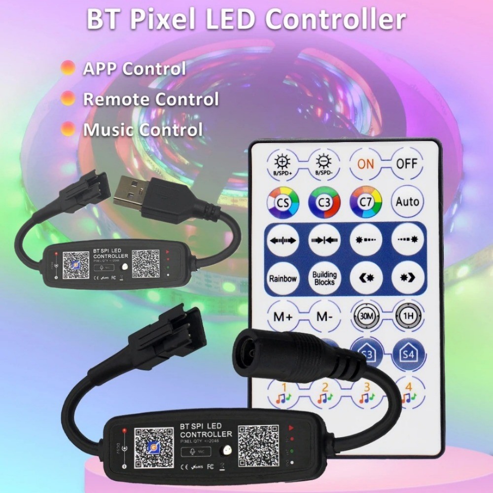 WS2812B คอนโทรลเลอร์บลูทูธเพลงสําหรับ Pixel LED Strip Light SK6812 WS2811 WS2812 ไฟ LED Strip USB 5V