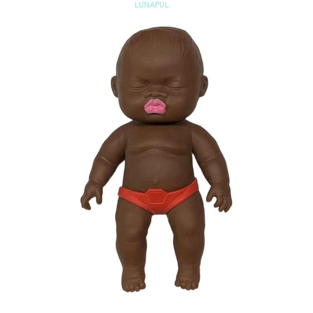 LUNAPUL ของเล่นตุ๊กตาบีบ, ตุ๊กตาปาล์ม Reborn ตุ๊กตาปาล์มนุ่ม, Reborn Baby Black Bab น่ารักจําลอง Bab