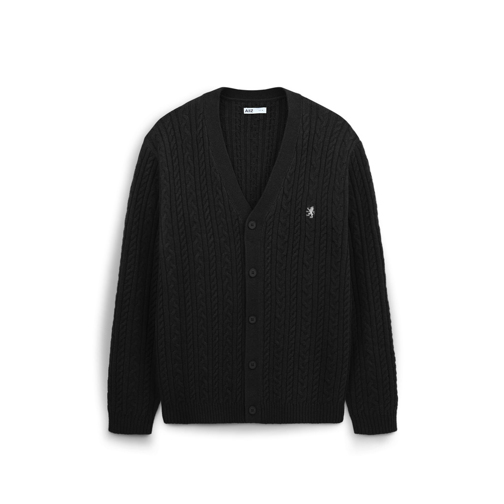 AIIZ (เอ ทู แซด) - AIIZ เสื้อคาร์ดิแกนคอวีผู้ชาย ผ้าถักทอลายเคเบิล AIIZ Men's Cable Flat Knit Cardig