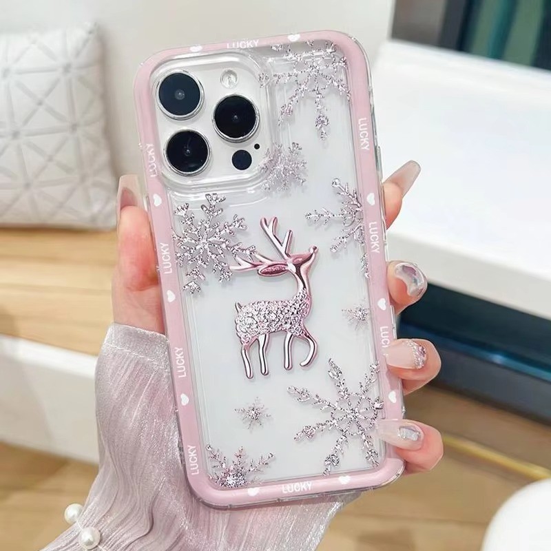 สําหรับ Samsung A15 A54 A55 A35 A53 S24 S25 S23 Ultra S22 Plus S21 S20 FE Snowflake Deer Soft Clear Cover ของขวัญคริสต์มาส