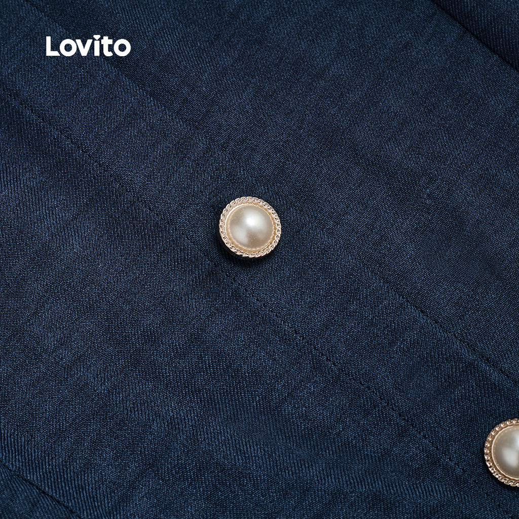 Lovito จั๊มสูทผู้หญิง สไตล์ลําลอง สีน้ําเงินเข้ม มีกระเป๋าปลอม สําหรับฤดูใบไม้ผลิ ฤดูร้อน L157ED184 - รูปที่ 3