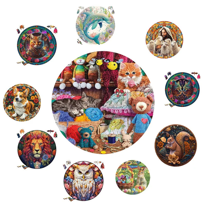 Animal Puzzle Wood Dog  Animal Puzzle Cat Wooden Puzzle Medium Difficulty Wood Jigsaws for Kids Adul