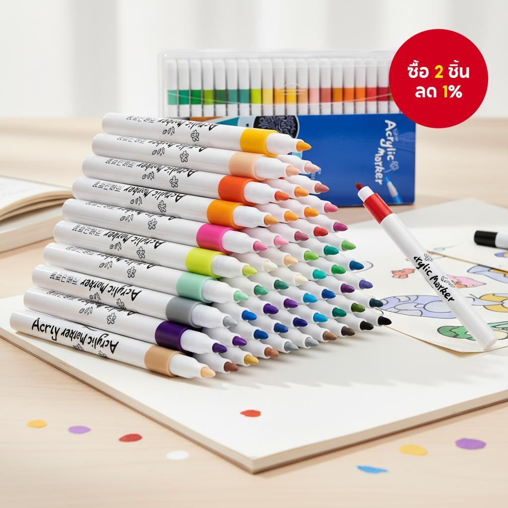ชุดปากกามาร์กเกอร์อะคริลิค 12/24/36/48/60/80 สี สําหรับวาดภาพ W46