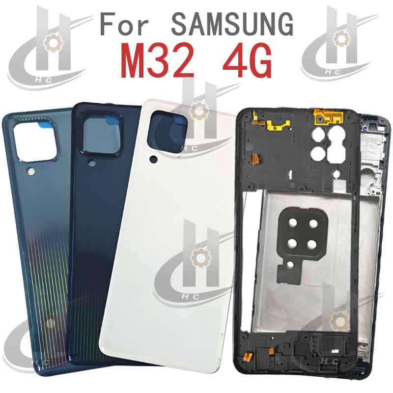สําหรับ Samsung Galaxy M32 M325 M325F M325FV แบตเตอรี่ฝาหลังกรอบกลาง + ปุ่ม + กรอบด้านหน้า LCD + เลนส์กล้อง