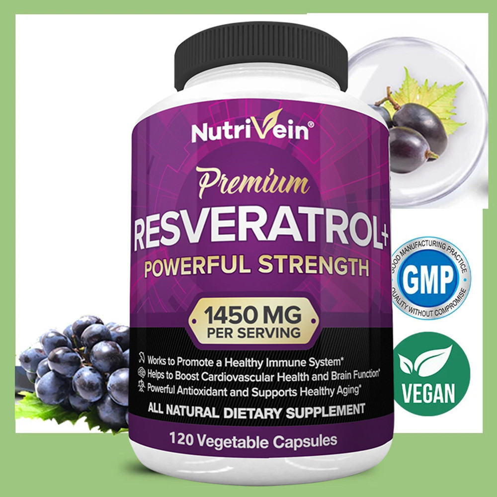 Resveratrol 1450mg แคปซูลพืช Trans-Resveratrol 605mg บํารุงหัวใจ สมอง และระบบภูมิคุ้มกัน