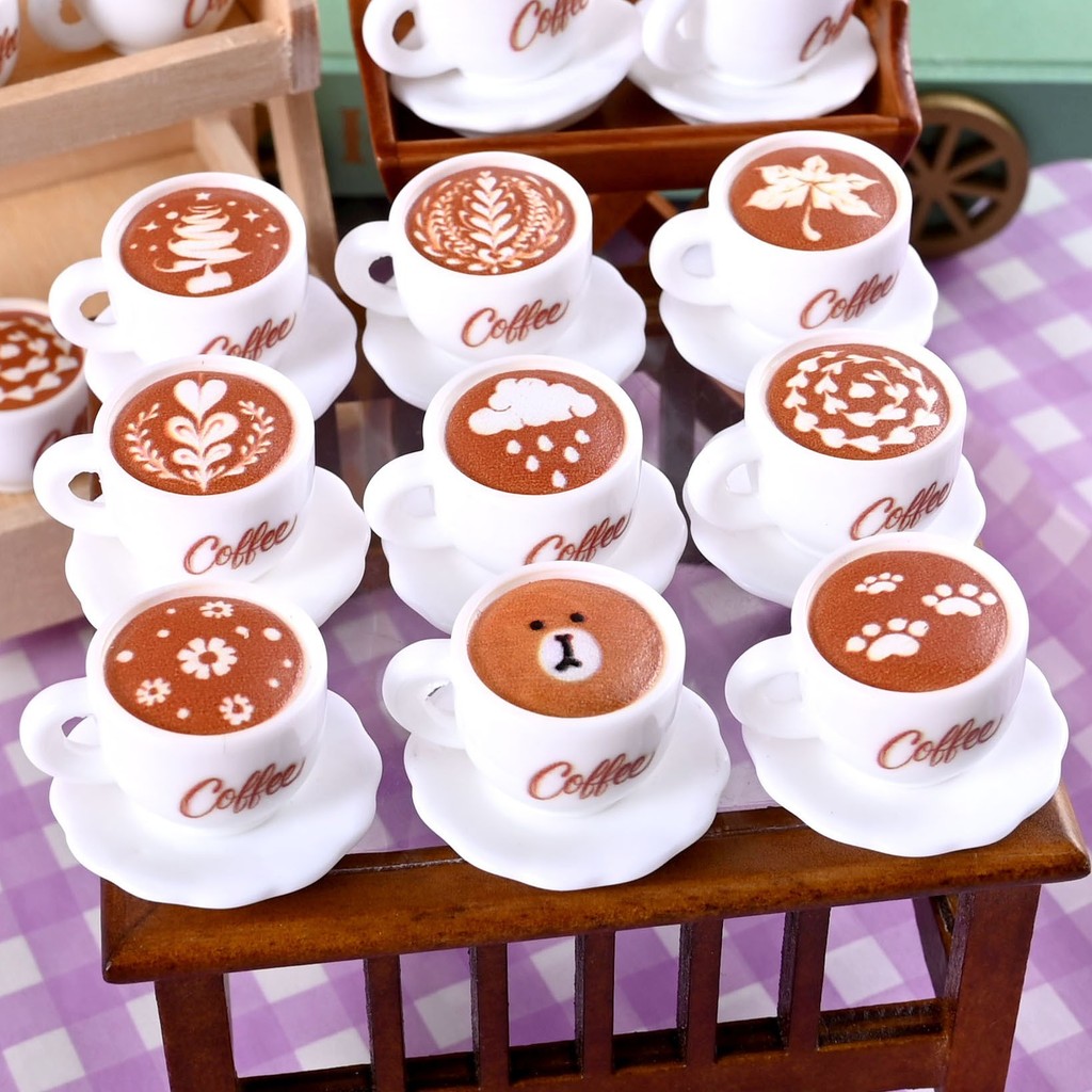 เรซิ่นทรงจำลองถ้วยกาแฟ 10 ชิ้น/ถุง ของเล่นสำหรับเด็กและงานDIY อุปกรณ์เสริมสไตล์ตุ๊กตาญี่ปุ่น