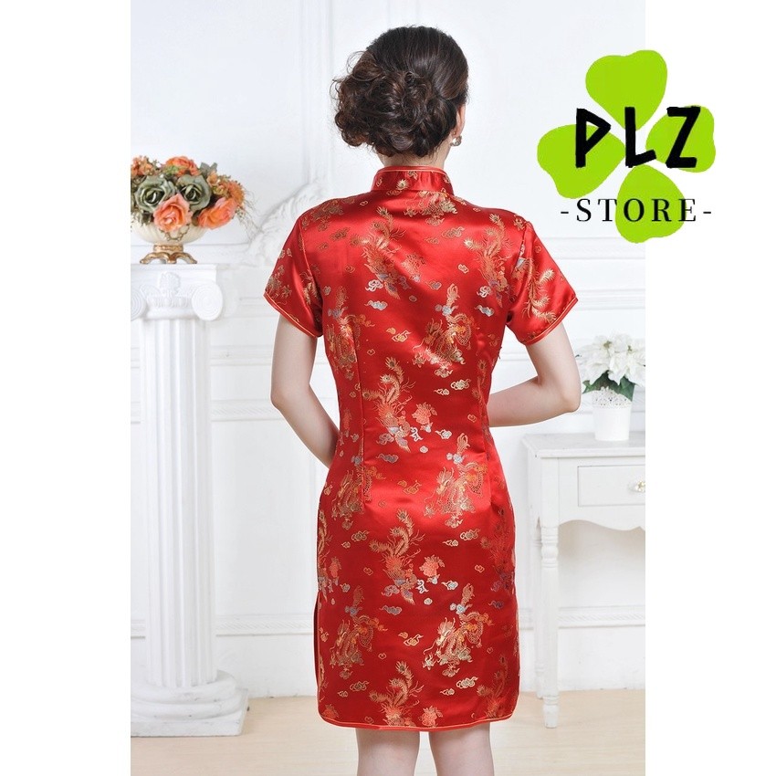 High Quntity Dragon และ Phoenix เย็บปักถักร้อย Cheongsam หญิง Tang ชุด Vintage แบบดั้งเดิมแขนสั้นชุดดอกไม้ Slim ชุด Qipao - รูปที่ 6