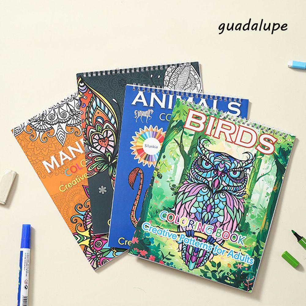 สมุดระบายสีเด็ก GUADALUPE, Mandala/Birds/Butterfly/Animal Single Side Coloring Pattern for, 20 ภาพปร