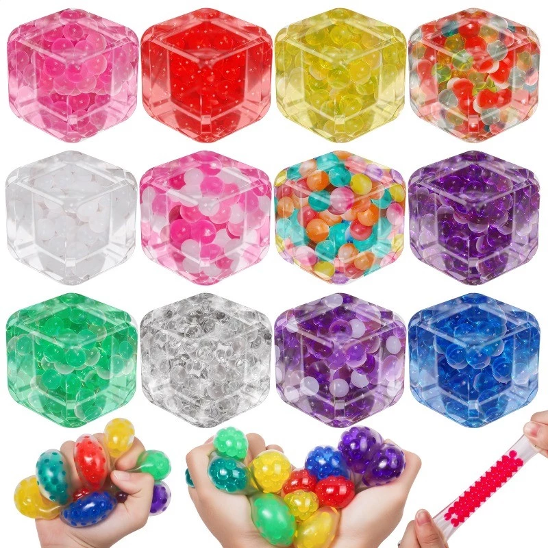 5 ชิ้นที่มีสีสันสแควร์ลูกปัดองุ่นความเครียดบรรเทา Ball Squishy Fidget Sensory ของเล่นสําหรับเด็กผู้ใหญ่ตลก Vent ความวิตกกังวลบรรเทา Squishy ของเล่น