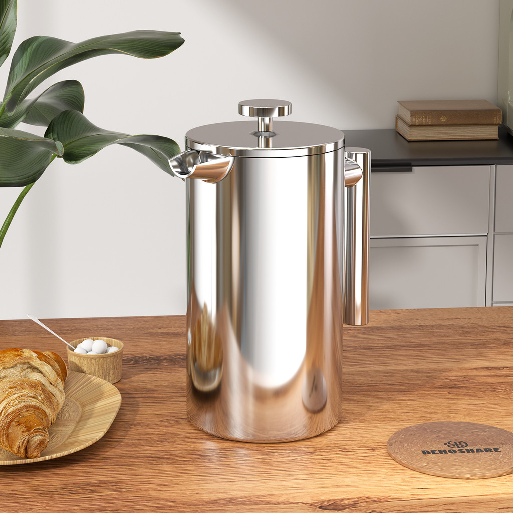 French Press 304 สแตนเลส หม้อกาแฟ French Press หม้อชงกาแฟ French Press กันความร้อน 2 ชั้น หม้อกรองชา