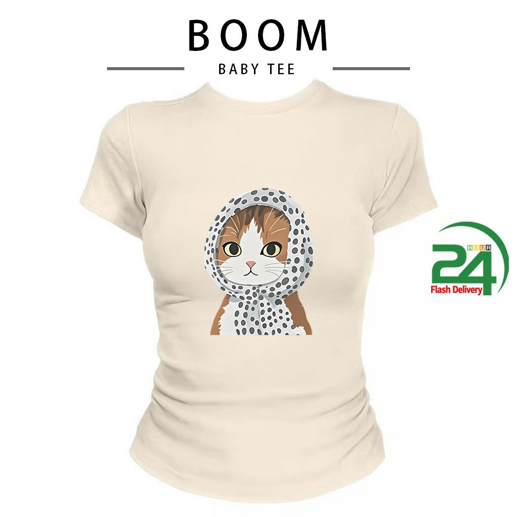 COD(จัดส่งภายใน 24 ชั่วโมง)BOOM เกาหลี เสื้อครอปเข้ารูปBaby tee y2k เสื้อคอกลม #101