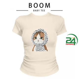 COD(จัดส่งภายใน 24 ชั่วโมง)BOOM เกาหลี เสื้อครอปเข้ารูปBaby …
