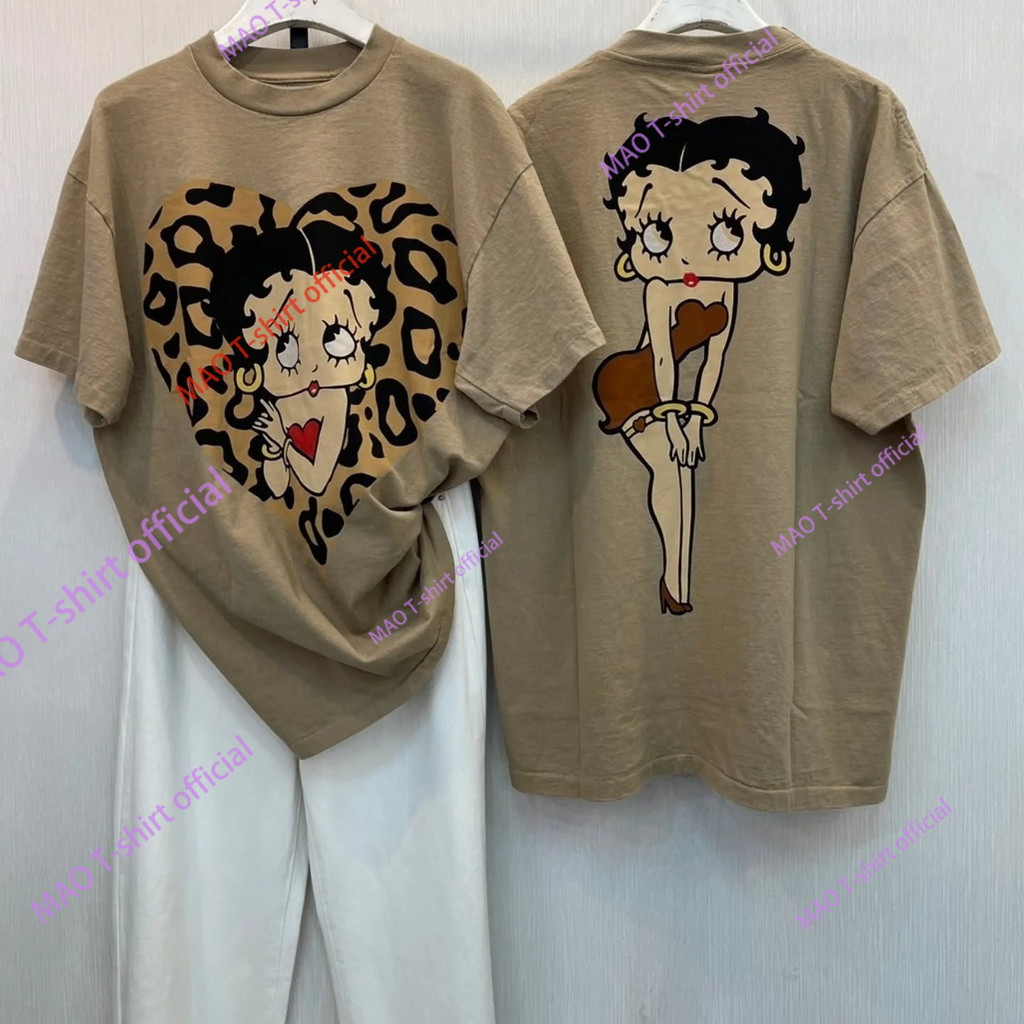 COD✅ (จัดส่งในกรุงเทพฯ) MAO Shop ❗️Love Leopard Doodle Betty Doll เทรนด์เสื้อยืดแขนสั้นย้อนยุค เสื้อหวานๆ เสื้อน่ารัก