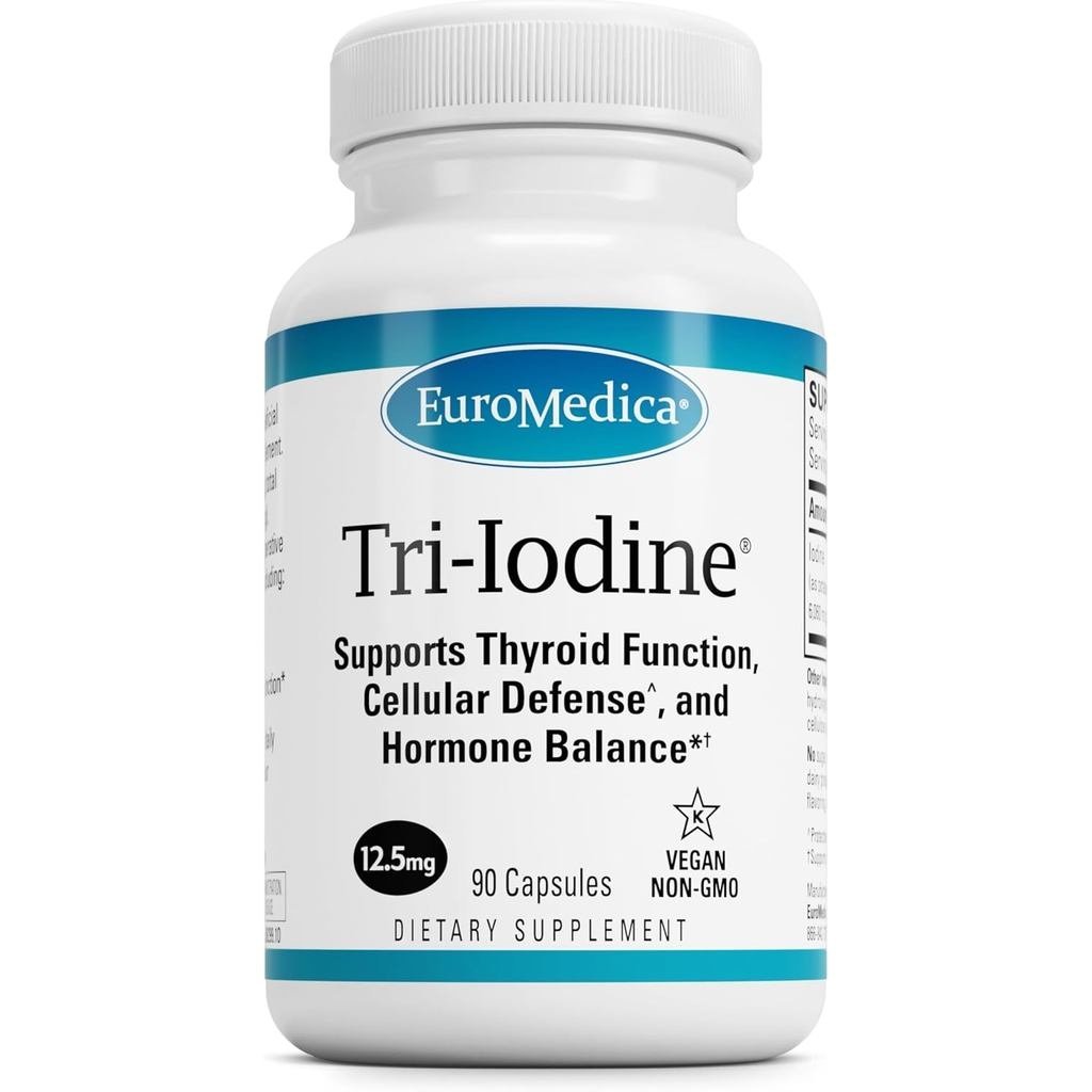 EuroMedica Tri-Iodine - รองรับสุขภาพไทรอยด์ - เอดส์ ฮอร์โมนสมดุลด้วยไอโอดีนโมเลกุลจาก Kelp - คุณสมบั