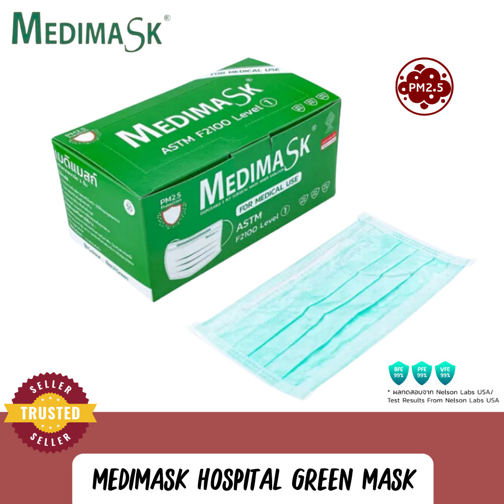 Medimask หน้ากากอนามัย 3ชั้น 50ชิ้นต่อกล่อง พร้อมส่ง เกรดการแพทย์ ใช้ในโรงพยาบาล mask 50pcs