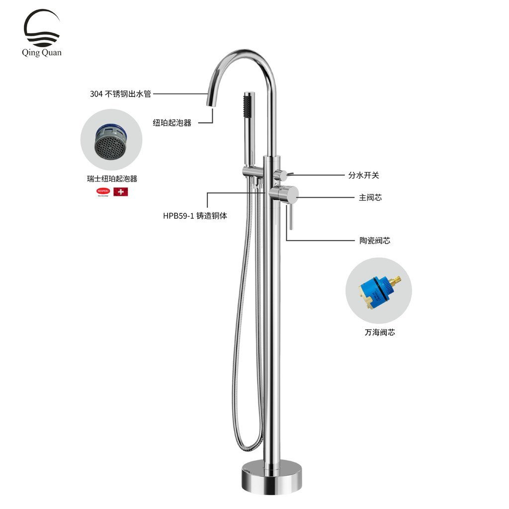 ชั้นยืนอ่างอาบน้ําฝักบัวสปริงเกลอร์ก๊อกน้ําถังด้านข้างร้อนและเย็นขนาดใหญ่ไหลคอลัมน์ฝักบัวครัวเรือนวา