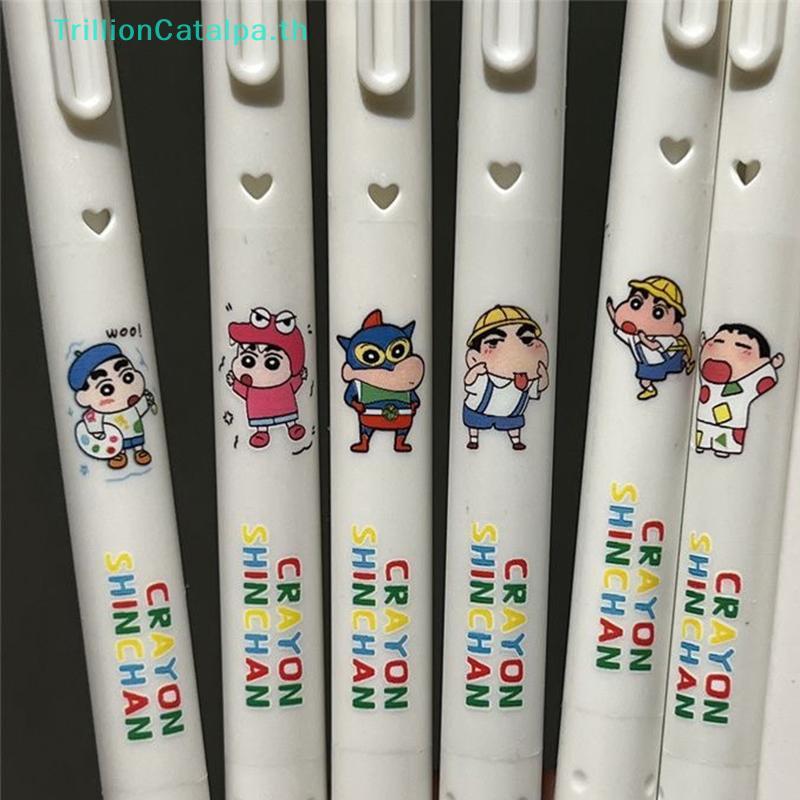 TrillionCatalpa 6 ชิ้น Crayon Neutral ปากกาน่ารัก 0.5 มม.หมึกสีดําปากกาลายเซ็นเครื่องเขียนนักเรียนอะนิเมะน่ารักกดปากกาเจลของขวัญ TH - รูปที่ 3