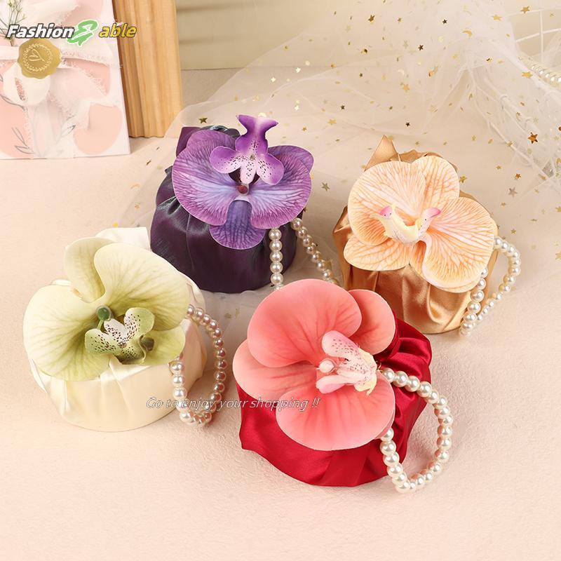 Fashion.shop03 ผ้าดอกไม้ Knot กระเป๋าผ้าไหมซาติน Orchid กระเป๋าถือ Jewerly กล่องบรรจุภัณฑ์งานแต่งงาน