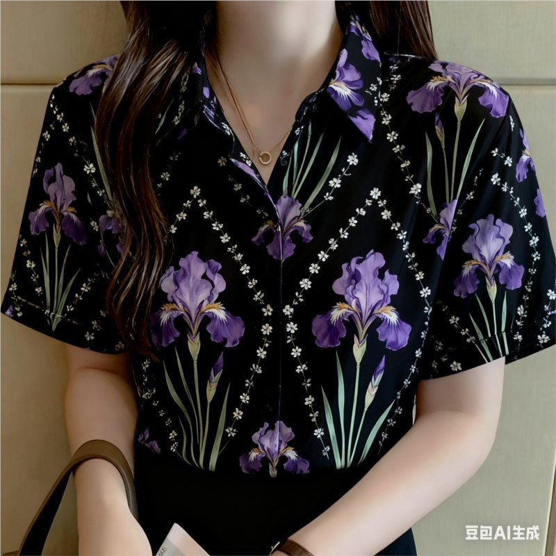 เสื้อแขนสั้นสไตล์โอเวอร์ไซズสำหรับผู้หญิง พิมพ์ลายดอกไม้และกราฟฟิตี้ สีดำ เหมาะสำหรับใส่ลำลอง ราคา ถูกที่สุด ดีลบีเคเค แกลเลอรีภาพที่ 6