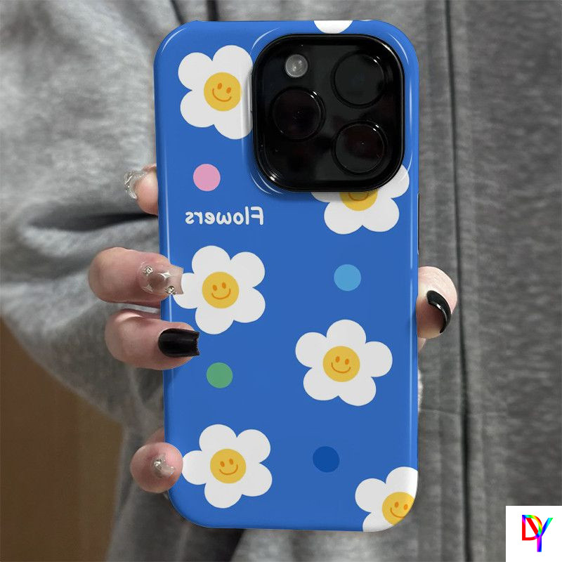 เคสป้องกันการตกสองชั้นสีน้ําเงินดอกทานตะวัน 2-in-1 สําหรับ iPhone 17 Pro Max/16/15 Pro Max/14/13 Pro Max/Xs Max/7/8 Plus - ฝาครอบกันกระแทก
