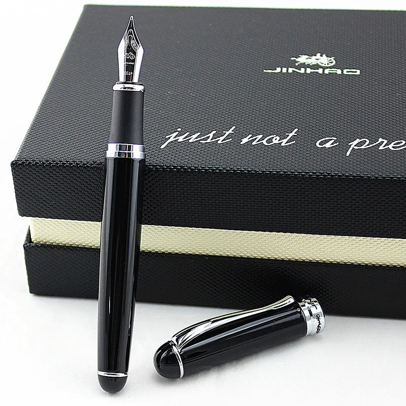 ในสต็อกใหม่ Jinhao X750 Deluxe Black 18kgp Fountain Pen 18kgp Medium Nib Fountain Pen Hot Black