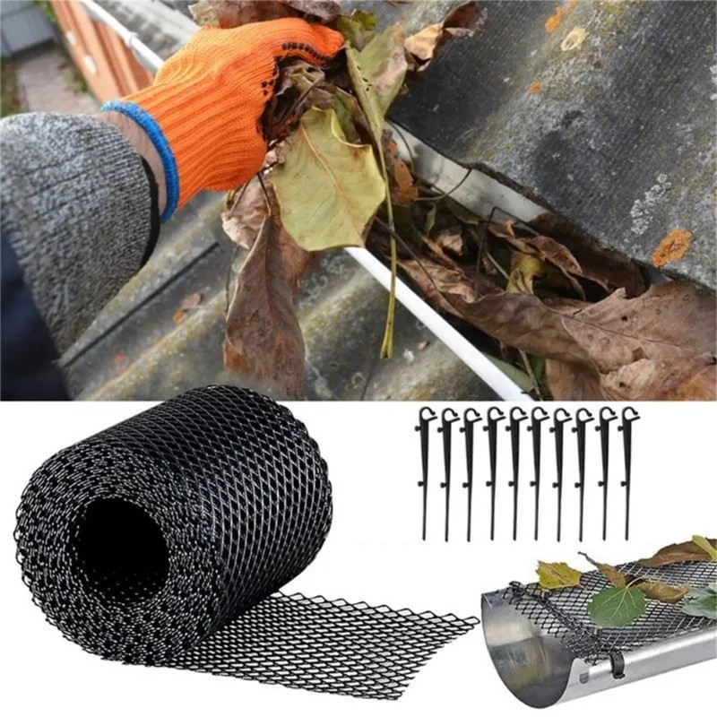 cc Multipurpose Gutter Guard Netting Plastic Gutter Guard Mesh with Fixed Hooks Roof Gutter Guard Fi