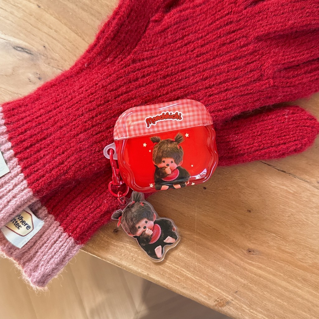 การ์ตูนน่ารักสีแดง Monchhichi สําหรับ AirPods4 เคสหูฟังไร้สายบลูทูธ AirPodsPro3 2025 นุ่ม AirPods1/2 ซิลิโคนรุ่นที่ 3 ป้องกันการตก pro3 Pro2 เคสป้องกัน
