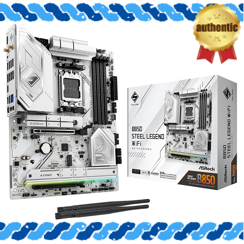 ASRock Motherboard B850 Steel Legend WiFi, compatible with AMD Ryzen 9000 / 8000 / 7000 series CPUs 