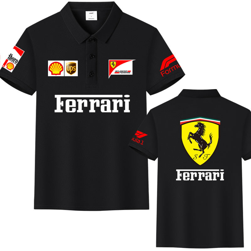 Unisex Ferrari SF1000 F1 ชุดรถสูตรที่กําหนดเองฤดูร้อนผ้าไหมน้ําแข็งผ้าฝ้ายเสื้อโปโลแขนสั้น