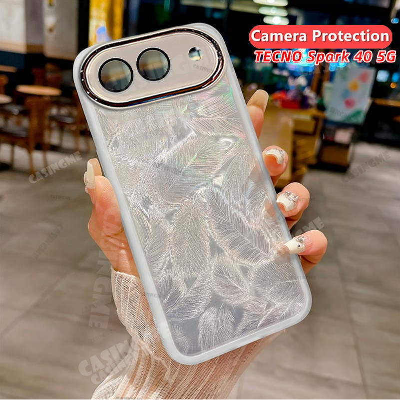 TECNO Spark 40 5G 2025 Glitter Feather รูปแบบซิลิโคนนุ่มสําหรับ TECNO Spark40 40Spark Spark 40C 40 C 4G 5G 2025 กันกระแทกเคสโทรศัพท์กล้องเลนส์ป้องกันปกหลัง