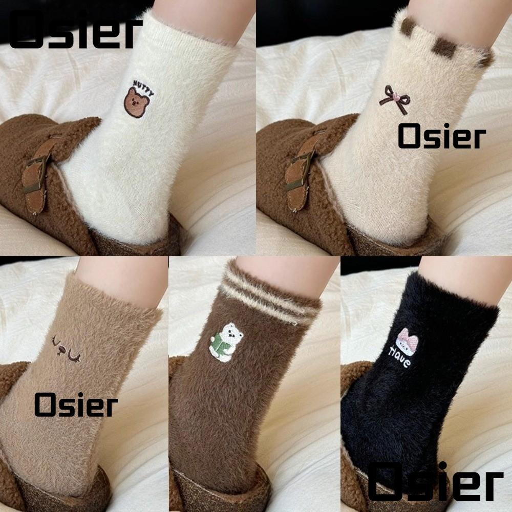 ถุงเท้ากํามะหยี่ OSIER มิงค์ แบบหนา พื้นกันลื่น อบอุ่นในฤดูหนาว