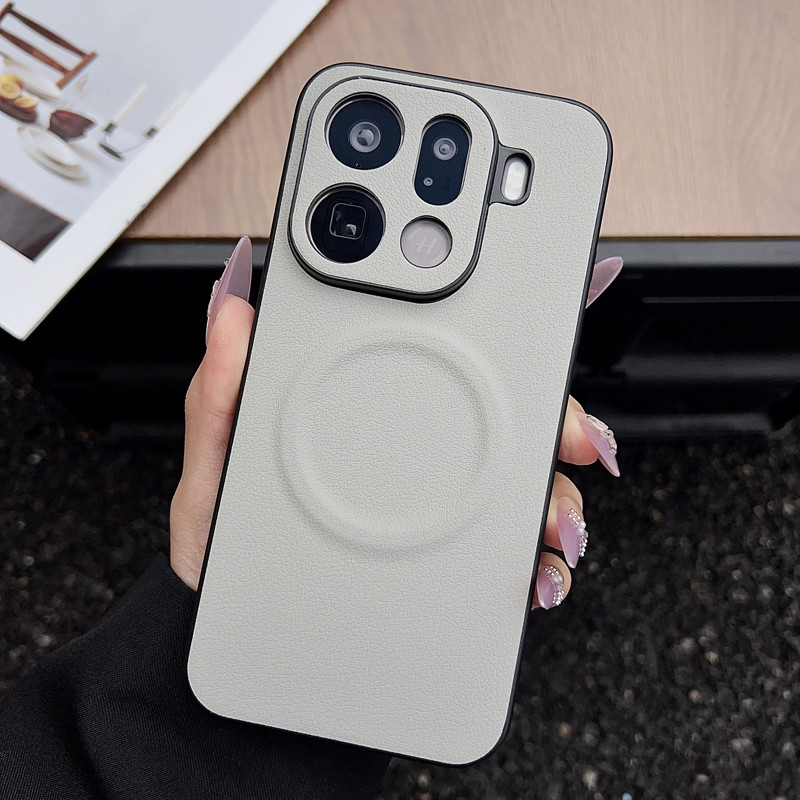 สําหรับ OPPO Find X9 Pro, X9 กรณี ELVEV ทนทานหนัง PU เรียบ + ฮาร์ดพีซีดูดปกหลัง